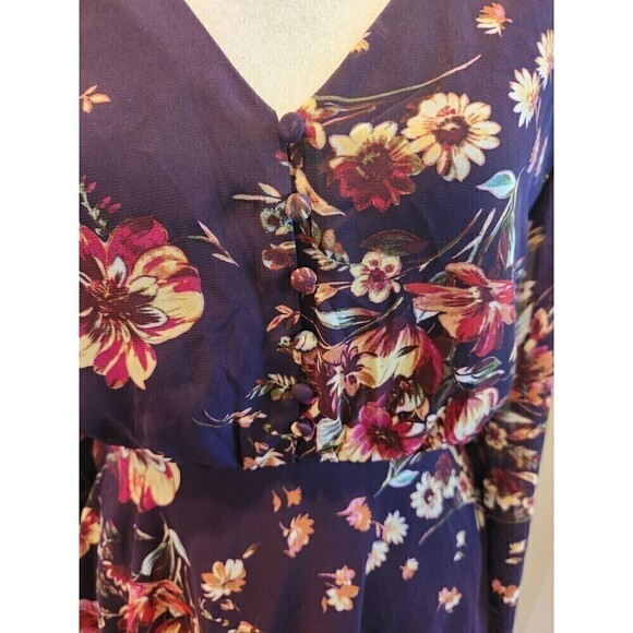 Lulus Mini Dress Dark Floral Design Button Front Tie Waist Sz S long sleeve - Picture 2 of 7